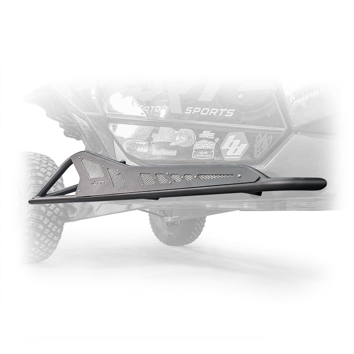 Side view of black DRT Tree Kicker installed on Can‑Am Maverick X3 2‑door