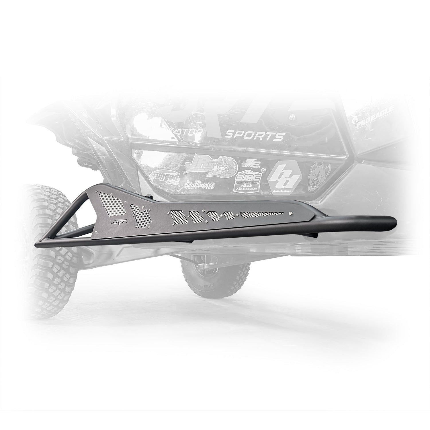 Side view of black DRT Tree Kicker installed on Can‑Am Maverick X3 2‑door