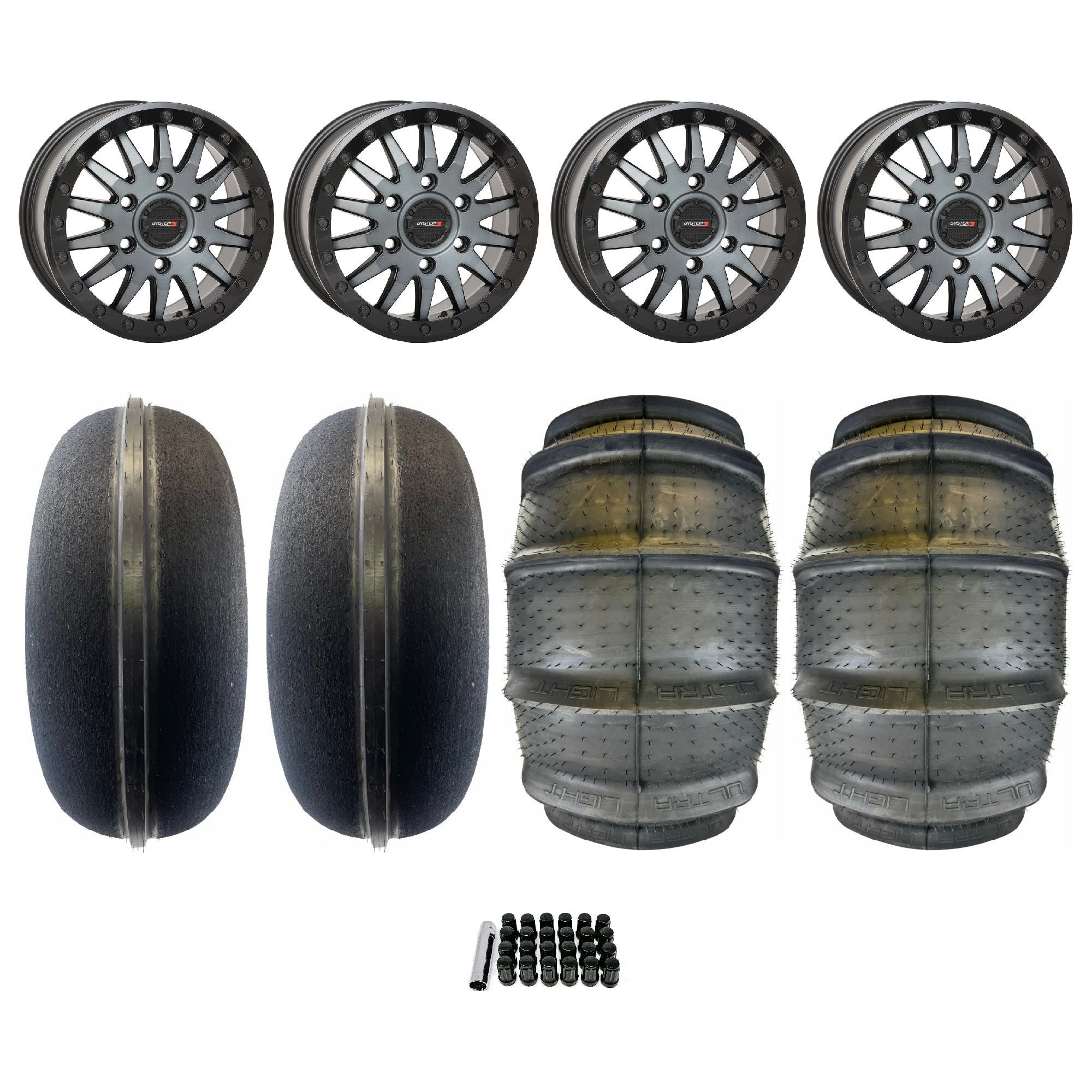 Can Am Maverick R SB-8 Beadlock Wheel (Matte Brushed Grey) / Sand Light Tire Package