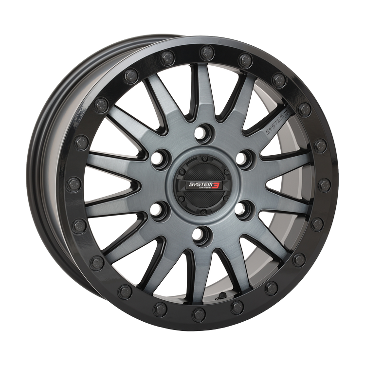 Can Am Maverick R SB-8 Beadlock Wheel (Matte Brushed Grey) / Sand Light Tire Package