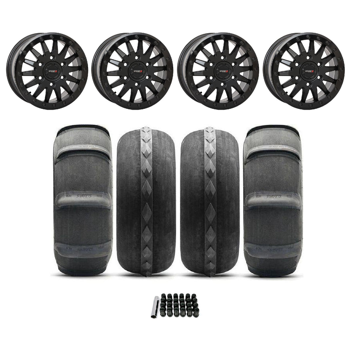 Can Am Maverick R SB-8 Beadlock Wheel (Matte Black) / 32" Destroyer Slayer Sand Tire Package