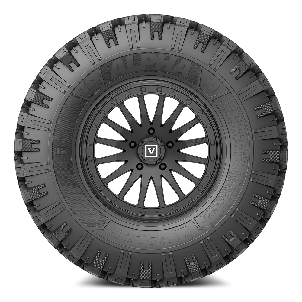 Alpha V06 (Satin Black) Wheel & Tire Package | Valor Offroad