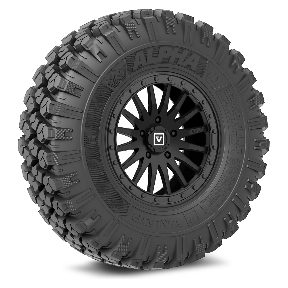 Alpha V06 (Satin Black) Wheel & Tire Package | Valor Offroad