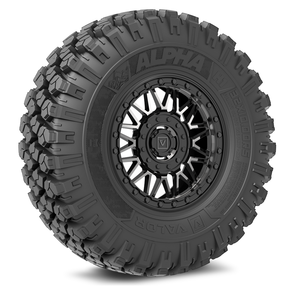 Alpha V08 (Dark Tint) Wheel & Tire Package | Valor Offroad