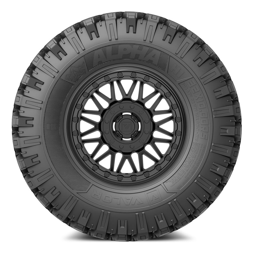 Alpha V08 (Satin Black) Wheel & Tire Package | Valor Offroad