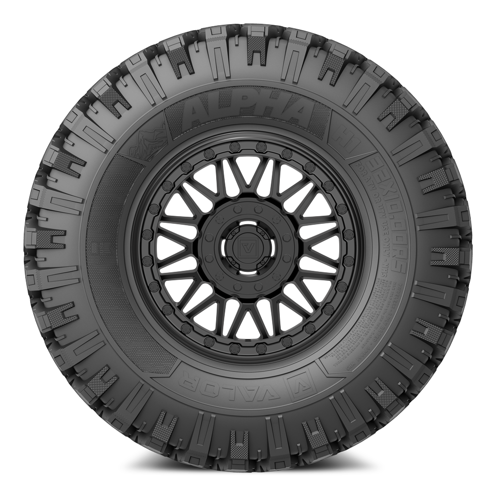 Alpha V08 (Satin Black) Wheel & Tire Package | Valor Offroad