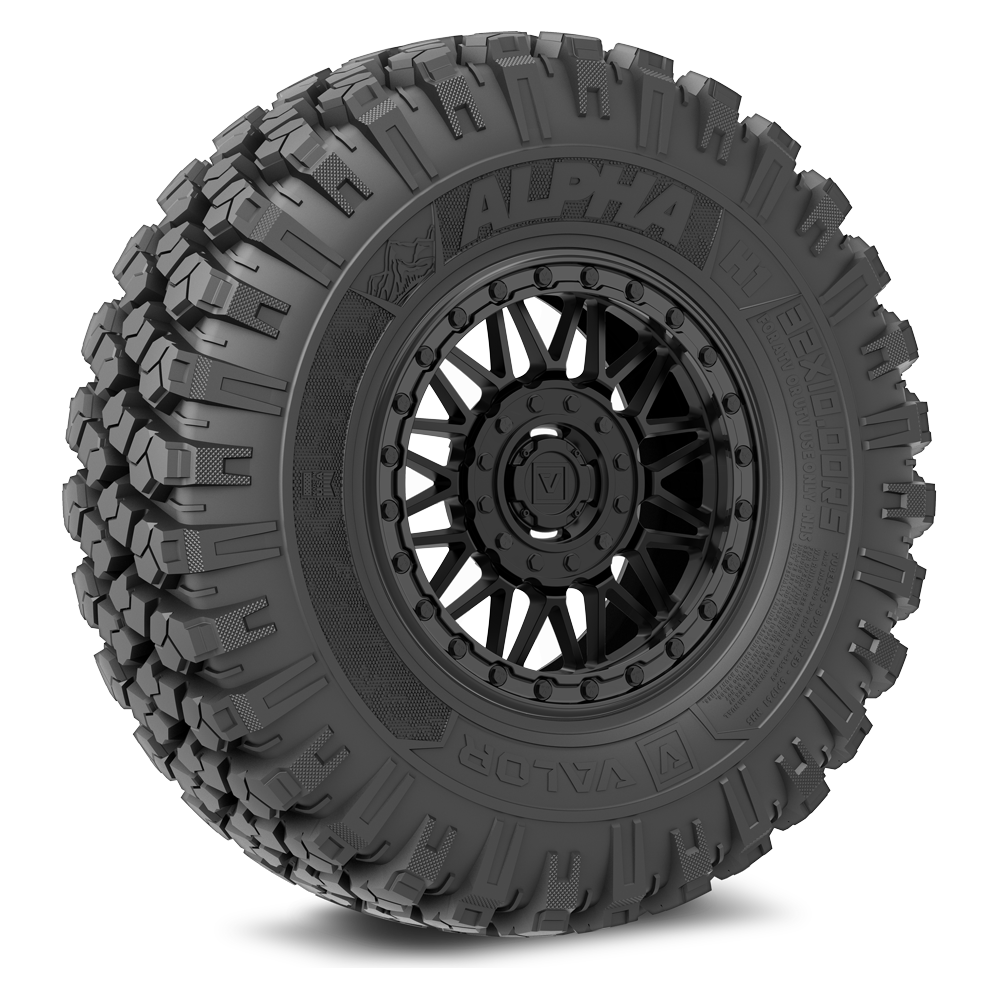 Alpha V08 (Satin Black) Wheel & Tire Package | Valor Offroad