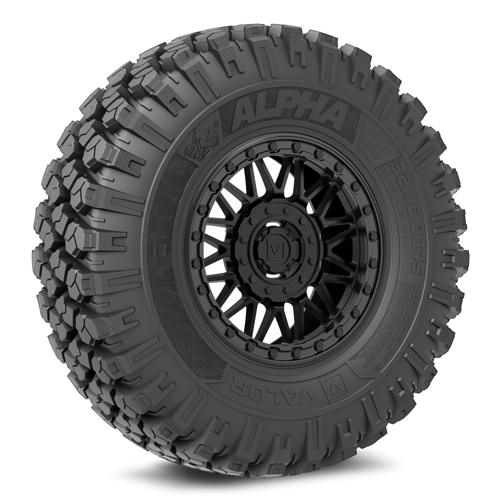 Alpha V08 (Satin Black) Wheel & Tire Package | Valor Offroad