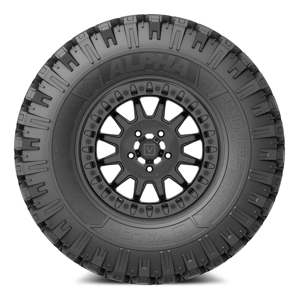 Alpha V09 (Brushed Charcoal) Wheel & Tire Package | Valor Offroad