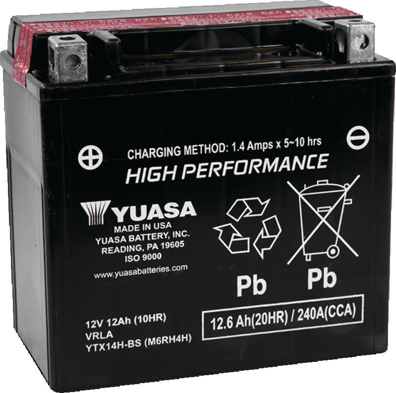 Yuasa YTX14H-BS High Performance AGM 12-Volt Battery w/Bottle