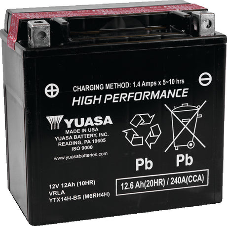 Yuasa YTX14H-BS High Performance AGM 12-Volt Battery w/Bottle