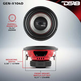 DS18 GEN-X104D 10-inch 400W RMS Dual Voice Coil Subwoofer for Car Audio with Ferrite Motor