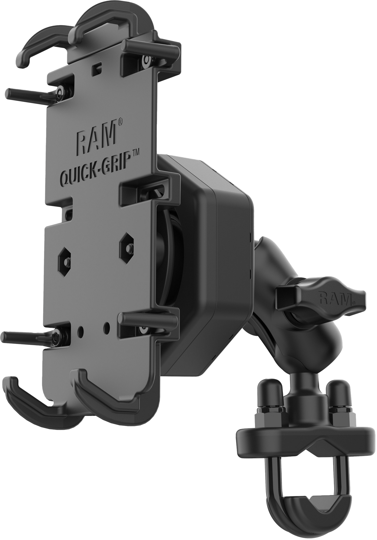 RAM Quick Grip XL Phone Mount with Vibe-Safe & U-Bolt Base for Select Vehicles
