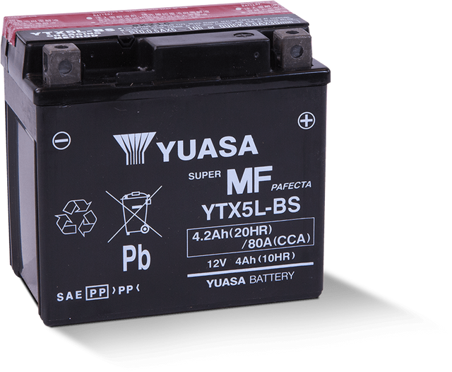 Yuasa YTX5L-BS Maintenance Free AGM 12-Volt Battery w/Bottle