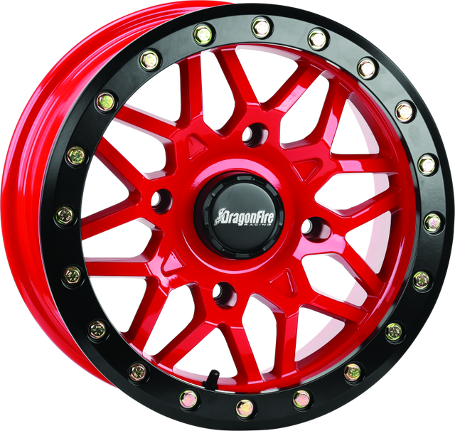 DragonFire Racing Typhon Wheel 15x7 Inches, 4/137 Bolt Pattern, 5+2 Offset, Machined Red Finish - Part Number 523206