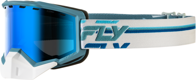 Fly Racing Focus Snow Goggle White/Blue with Blue Mirror Lens for Ski and Snowboard Helmets