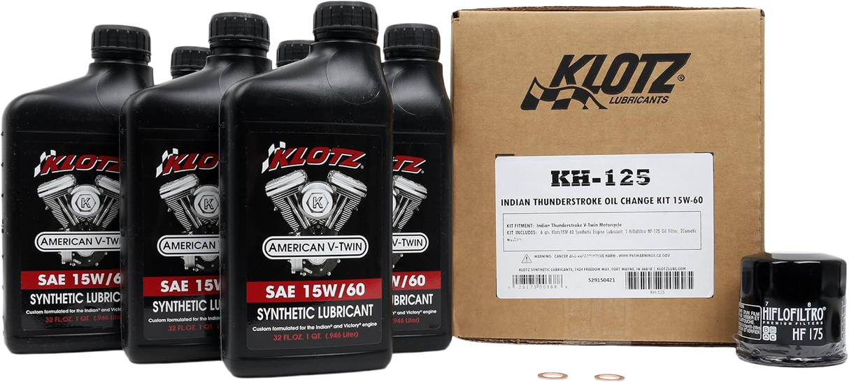 Klotz KH-125 Indian Thunderstroke 6 Quart Synthetic Oil Change Kit for Cruiser Motorcycles