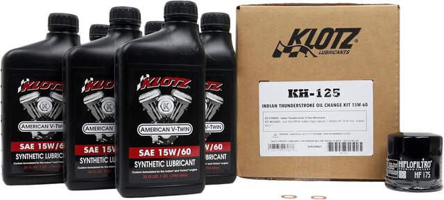 Klotz KH-125 Indian Thunderstroke 6 Quart Synthetic Oil Change Kit for Cruiser Motorcycles