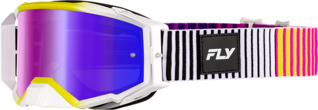 Fly Racing Zone Elite Goggle Pink/Yellow/Purple with Iridescent Red Mirror Lens for ATV and Motocross