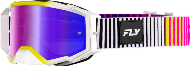 Fly Racing Zone Elite Goggle Pink/Yellow/Purple with Iridescent Red Mirror Lens for ATV and Motocross