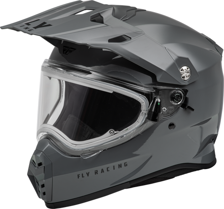 Fly Racing Trekker CW Solid Helmet with Electric Shield in Grey – XL Size for ATV, Dirt Bike, and Off-Road Vehicles