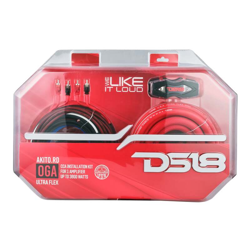 DS18 0-GA Amplifier Install Kit Advance - Red for Car Audio Systems