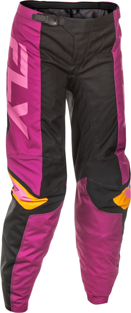 Fly Racing Women's F 16 Pants Black, Mauve & Yellow – Size 11/12 for Off-Road and Motocross Vehicles