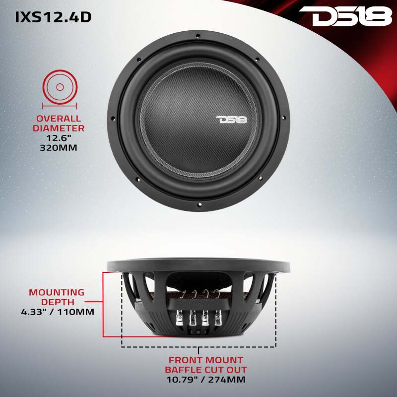 DS18 IXS12.4D 12-Inch 800W RMS Shallow Mount Fiber Glass Subwoofer for Car Audio Systems