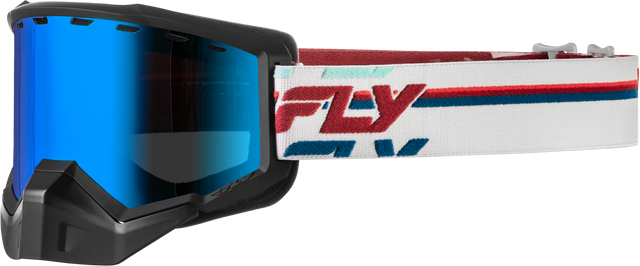 Fly Racing Focus Snow Goggle with Smoke/Dark Blue Lens – Red/White, Universal Fit for Snow Sports