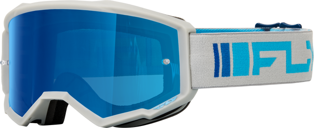 Fly Racing Zone Goggle Silver/Blue with Dark Blue Mirror/Smoke Lens for ATV, Motorcycle, and Off-Road Vehicles
