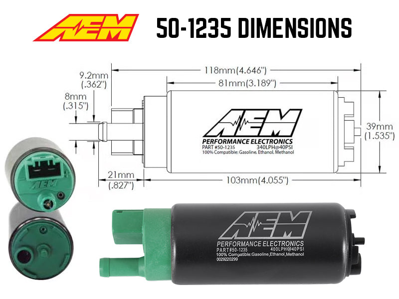 AEM 400 LPH E85 Compatible Fuel Pump Kit - Single Barb - Ethanol Compatible