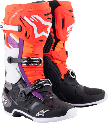 Alpinestars Tech 10 Offroad Boots – Size US 13, Black/Fluo Red/Orange/White