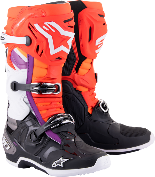 Alpinestars Tech 10 Offroad Boots – Size US 13, Black/Fluo Red/Orange/White