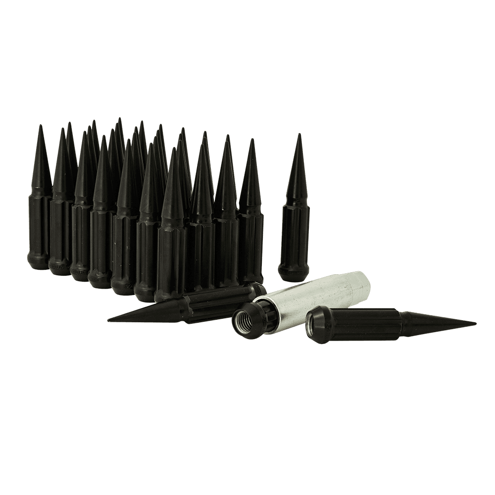 Small Diameter Spline Spike Lug Nuts - 13/16" & 7/8" Dual Hex Key - 9/16"-18 Thread Size - Black Finish - Set of 32