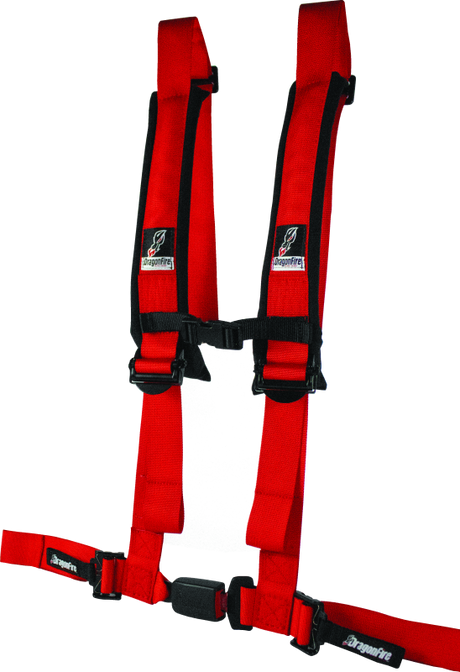 DragonFire Racing H-Style 4-Point Harness with EZ-Adjust and 2-Inch Buckle in Red, Part Number 522045