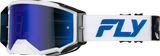Fly Racing Zone Pro Goggle White/Blue with Dark Blue Mirror Smoke Lens – Motorcycle, ATV, Snowmobile Fitment