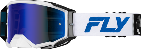 Fly Racing Zone Pro Goggle White/Blue with Dark Blue Mirror Smoke Lens – Motorcycle, ATV, Snowmobile Fitment
