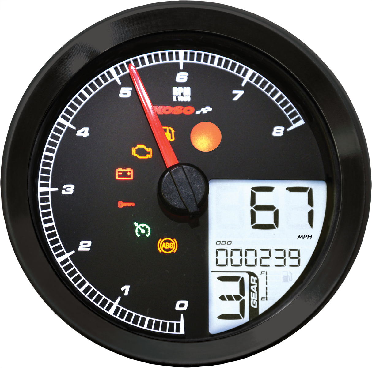KOSO BA051231 Speedo / Tach Black Bezel LCD Color Change Display for Harley Davidson XL1200T, FXDLS, XL883N Models