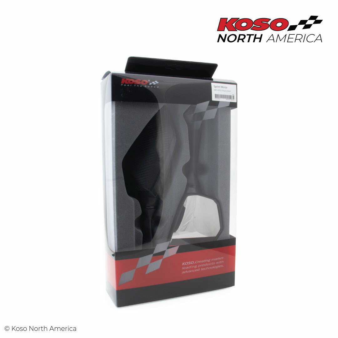 KOSO Sprint Mirrors PR Black - Fits M8 and M10 Motorcycles