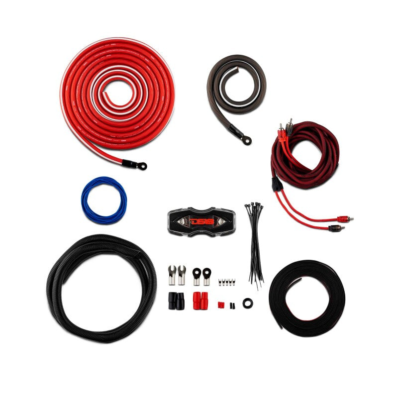 DS18 0-GA Amplifier Install Kit in Red for Car Audio Systems