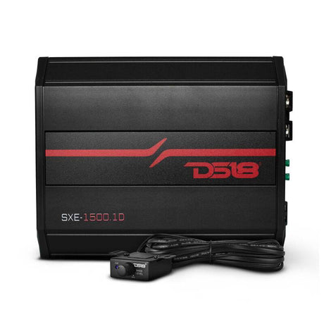 DS18 SXE-1500.1D/BK 1-Channel Class D Car Amplifier – 500W RMS at 1 Ohm, 350W RMS at 2 Ohms, 200W RMS at 4 Ohms – Compatible with Subaru WRX, Honda Civic, Ford Mustang, Toyota Camry, Chevrolet Silverado