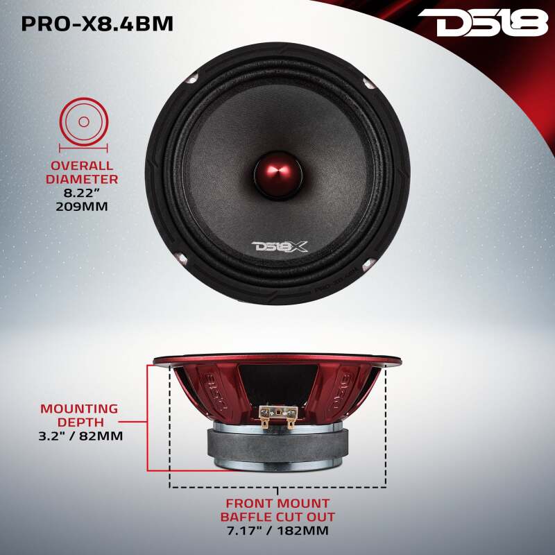 DS18 PRO-X8.4BM 8-Inch 275W RMS 4 Ohm Mid-Range Bullet Loudspeaker for Automotive Sound Systems