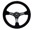 NRG Reinforced Steering Wheel (350mm / 3in. Deep) Blk Suede w/Red Stitching & 5mm Spokes w/Slits