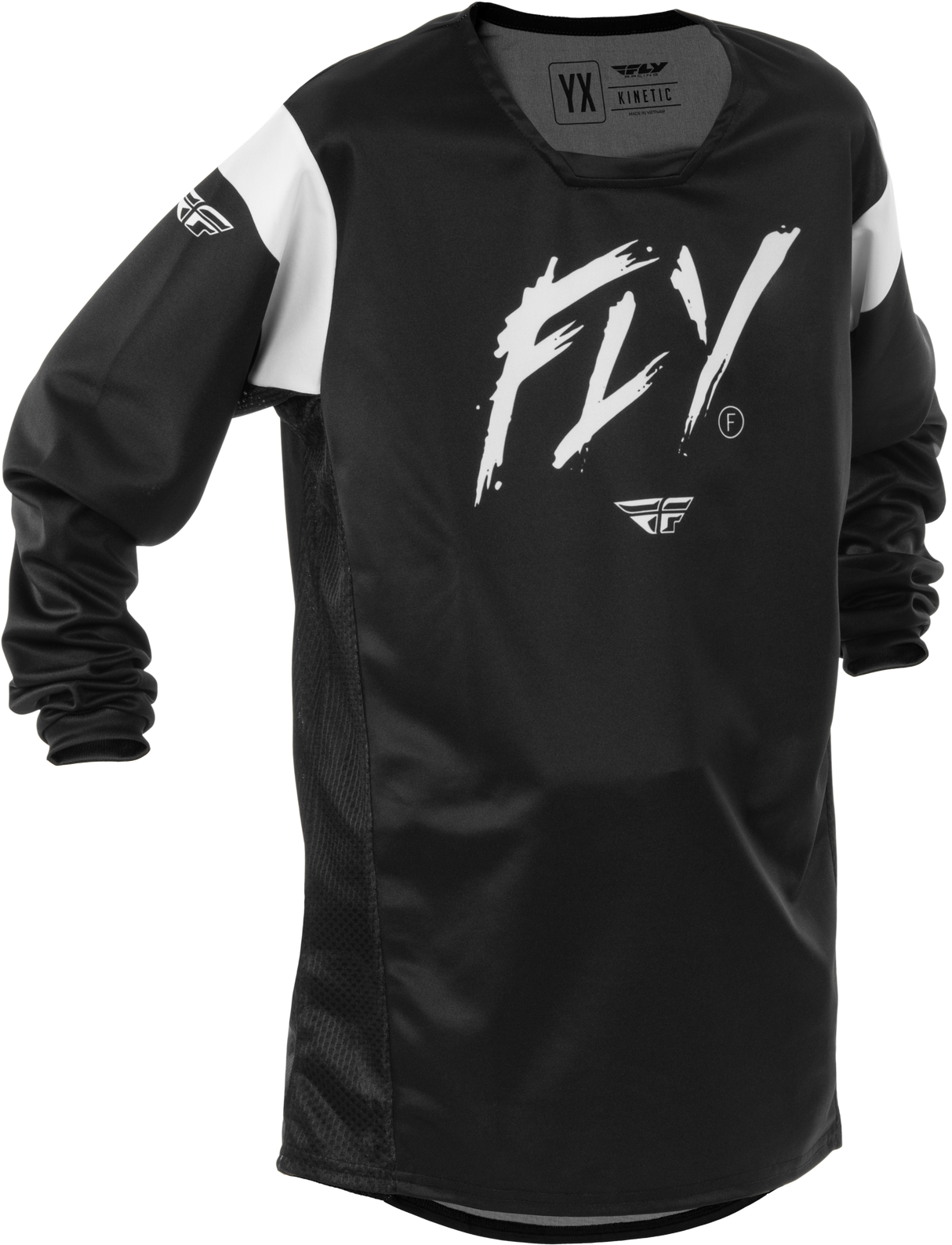 Fly Racing Youth Kinetic Stoke Jersey Black/White YXL for Motocross and Off-Road Vehicles