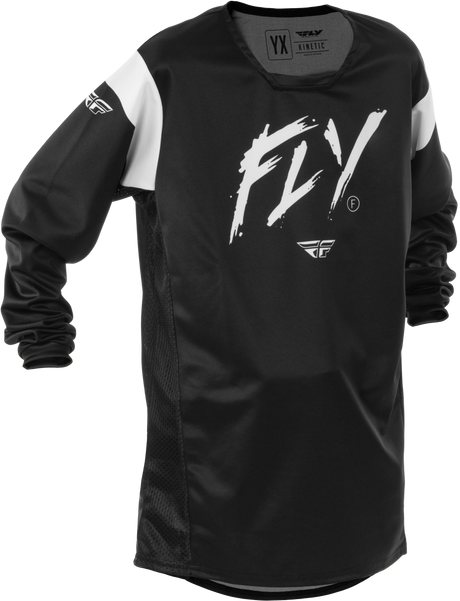 Fly Racing Youth Kinetic Stoke Jersey Black/White YXL for Motocross and Off-Road Vehicles