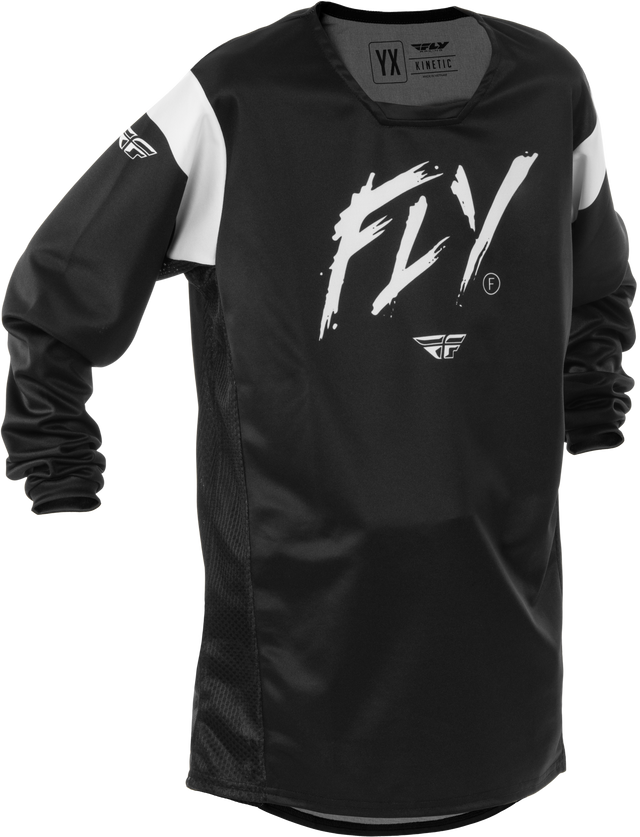 Fly Racing Youth Kinetic Stoke Jersey Black/White YXL for Motocross and Off-Road Vehicles