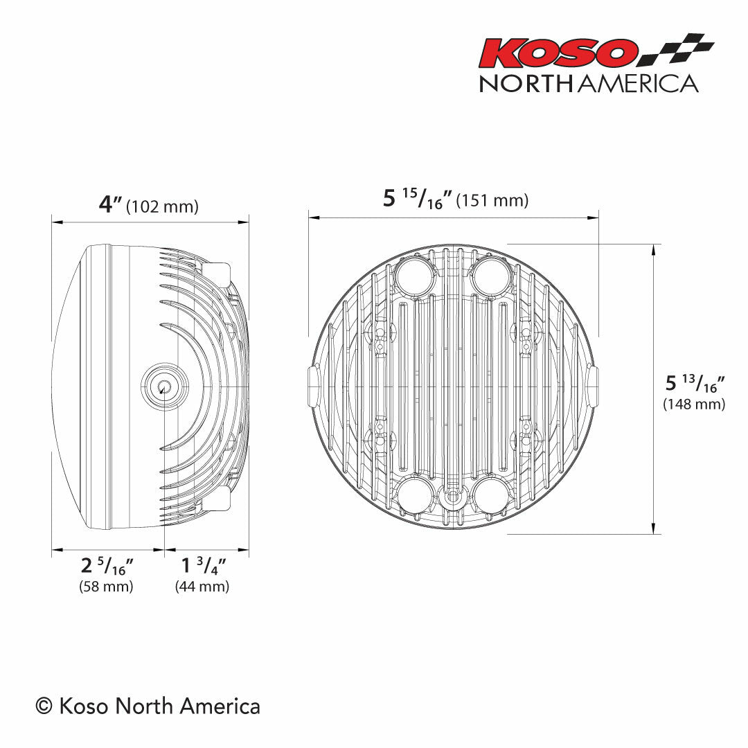 KOSO GH-01 LED Headlight 5.75 Inch for Motorcycle - DOT Certified
