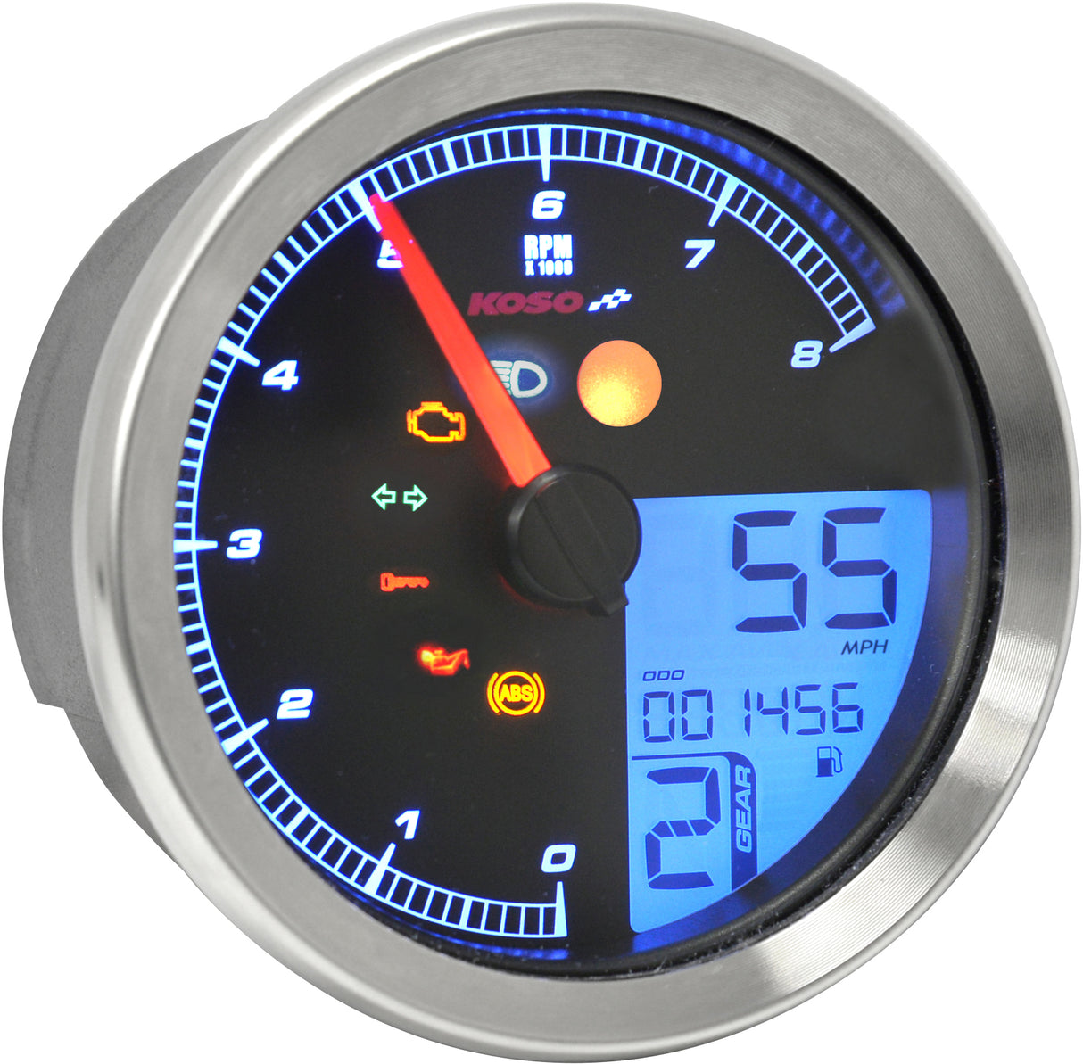 Koso TNT B Gauge (Silver) for Yamaha Bolt - 2015-2018 Models with 0-8000 RPM Tachometer and 225 MPH Speedometer