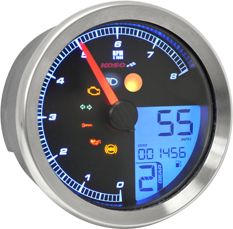 Koso TNT B Gauge (Silver) for Yamaha Bolt - 2015-2018 Models with 0-8000 RPM Tachometer and 225 MPH Speedometer