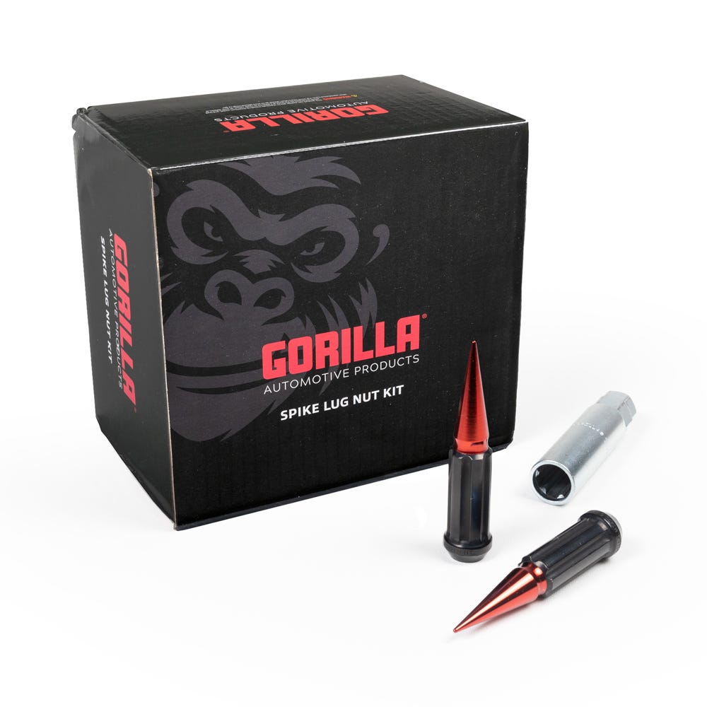 Small Diameter Spline Spike Lug Nuts - 13/16" & 7/8" Dual Hex Key - 14mm x 2.00 Thread Size - Red Finish - Set of 24
